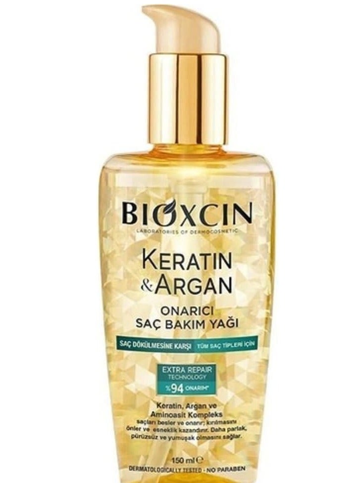 Bioxcin Keratin Argan Repair Hair Oil 150ml for Damaged, Dull Hair - Image 1